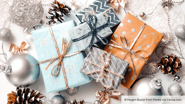 Christmas gifts, decorations and pinecones