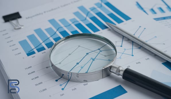 charts with a magnifying glass