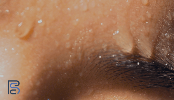 sweat dripping down brow