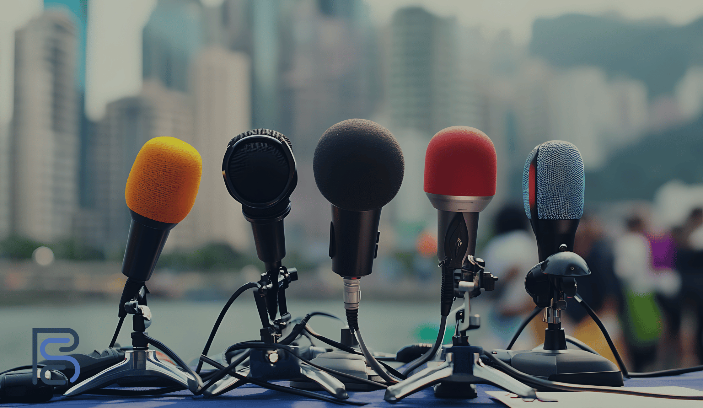 5 microphones in a row